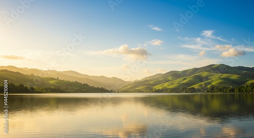 Wallpaper Mural Scenic landscape with mountains and lake reflecting sky in sunlight Torontodigital.ca
