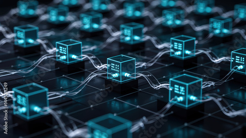 Agentic ai technology connects digital cubes with glowing lines in futuristic network symbolizing advanced data flow and intelligent systems
