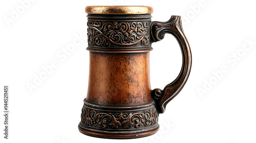 Vintage beer stein with intricate detailing.