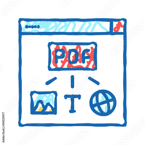 image, text and web site page to pdf file icon doodle illustration