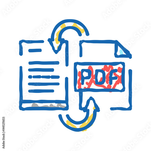 convert pdf file to word pad icon doodle illustration