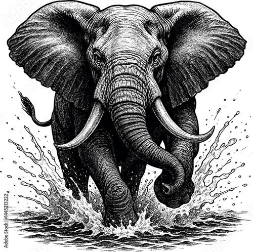 Thunderous Elephant Charge Vector Black Silhouette Cricut Print Design Isolated on a Plain White Background