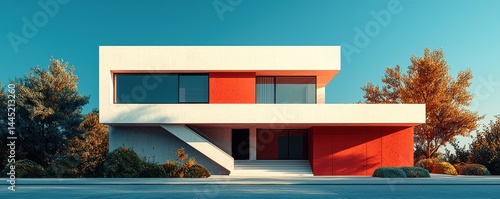 Obraz na płótnie Modern architecture featuring a bold red and white minimalist house design w salonie
