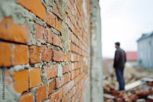 Wallpaper Mural A brick wall in focus contrasts with a blurred background figure, creating a story of isolation and urban exploration. Torontodigital.ca