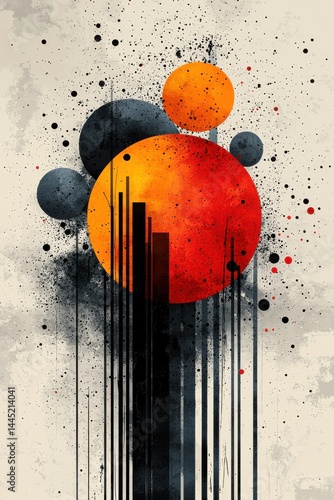 Abstract colorful design with geometric circles and bold splashes of color