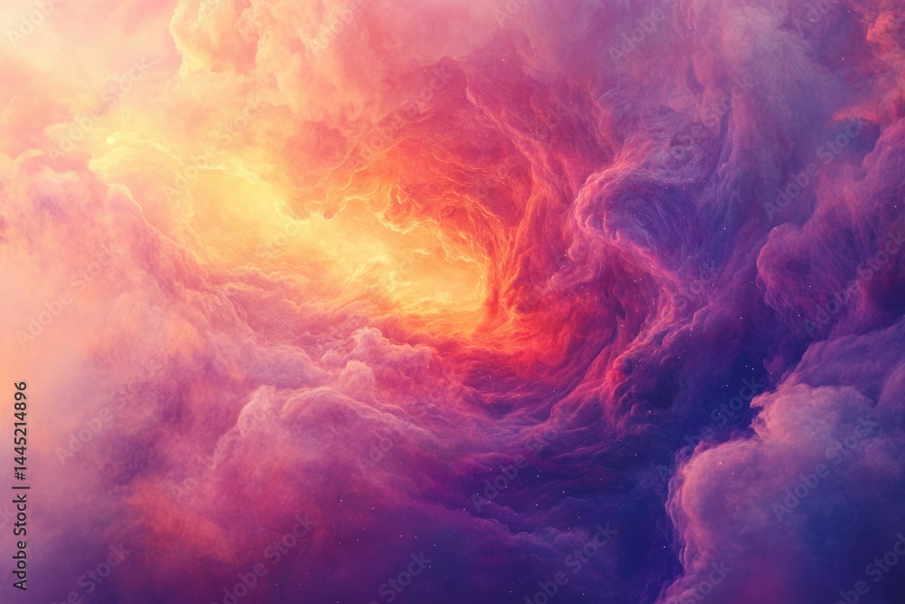 Fototapeta premium A vibrant, swirling nebula with hues of orange, pink, and purple, resembling a cosmic vortex.