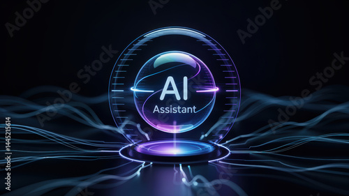 AI assistant agentic technology concept with futuristic digital sphere and glowing light lines in dark background