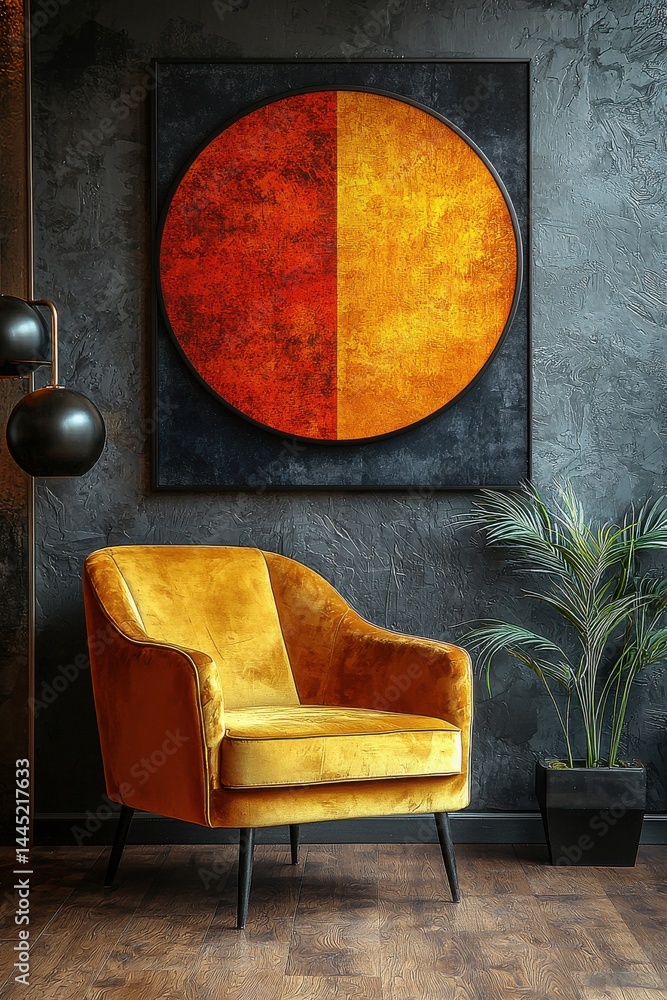 Mid-century chair with bold modern art in stylish interior design