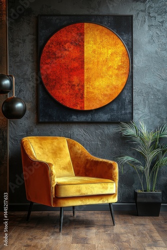 Mid-century chair with bold modern art in stylish interior design