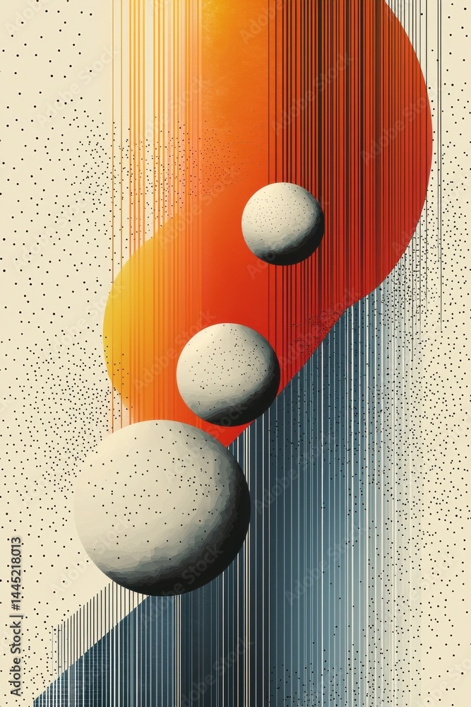 Abstract vector design featuring three spheres with colorful gradient lines and dots
