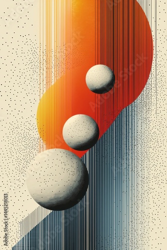 Obraz na płótnie Abstract vector design featuring three spheres with colorful gradient lines and dots w salonie
