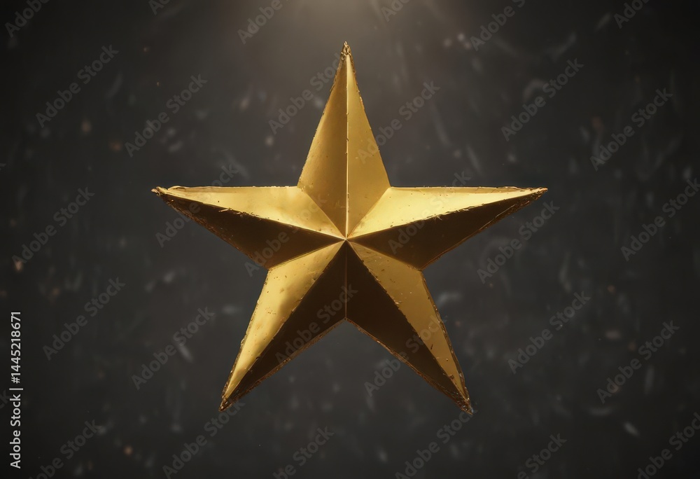 Fototapeta premium Gleaming gold foil star, sharp points, dark backdrop, gold star, light
