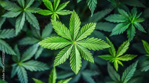 Close-up view of vibrant green cannabis leaves