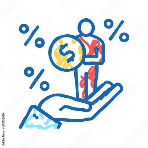 pay money percents and loan icon doodle illustration