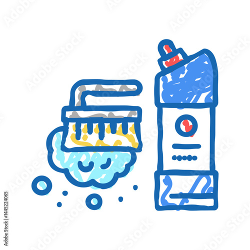 brush and cleaning liquid icon doodle illustration