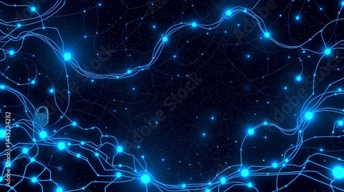 Wallpaper Mural digital background with glowing blue and purple neural-like lines and abstract data particles Torontodigital.ca