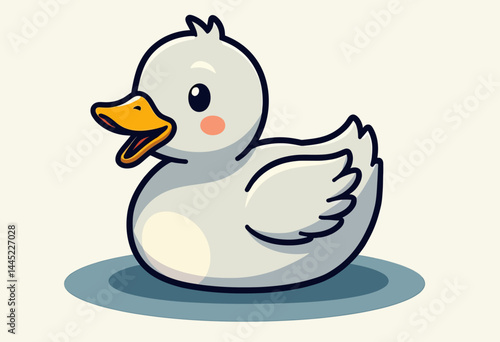 Cute Minimalist Duck Doodle with Open Beak, Flat Hand-Drawn Style in Four Colors: Light Grey, Pale Blue, Mustard Yellow, and Dark Brown on Pure White Background
