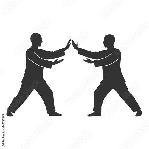 Tai Chi Push Hands Partner Exercise Black Vector Silhouette