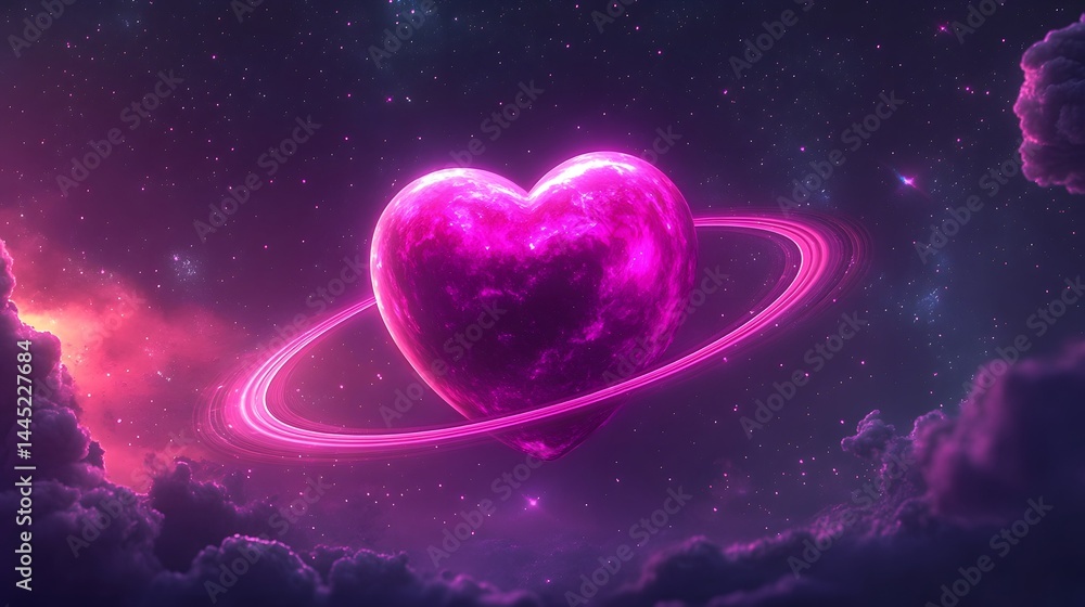 Glowing Cosmic Heart In Surreal Galaxy Sky Backdrop Glowing Cosmic Heart In Surreal Galaxy Sky Backdrop