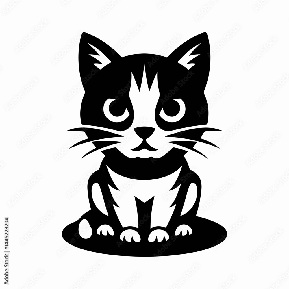Fototapeta premium Minimalist Cat Outline Icon – Clean Black and White Vector Design