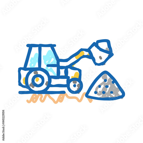 tractor stone gravel loading machine icon doodle illustration