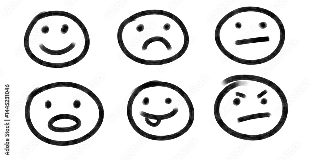 Set of sketchy hand-drawn smiley with different moods. Set of sketchy hand-drawn smiley with different moods.