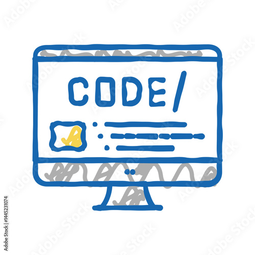 code on computer screen icon doodle illustration