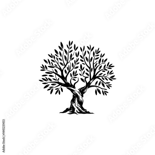 Olive tree silhouette icon. Design element for logo, label, sign. Vector illustration