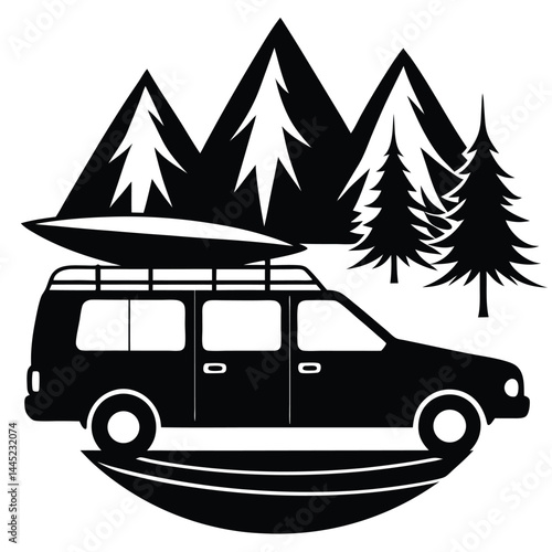 Camping Activities kayaking vector silhouette 