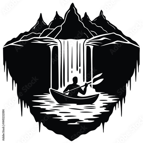 Camping Activities kayaking vector silhouette 