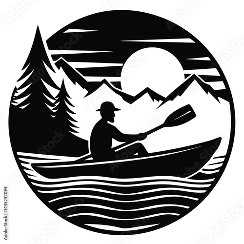 Camping Activities kayaking vector silhouette 