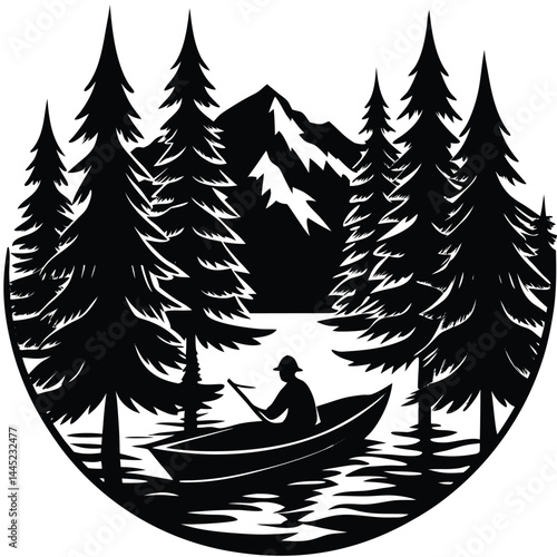 Camping Activities kayaking vector silhouette 