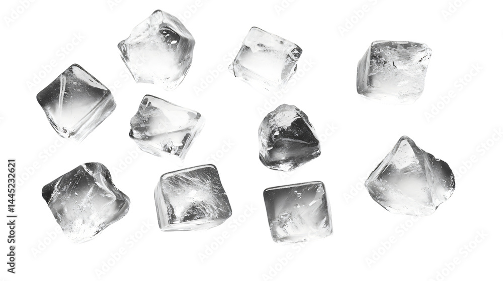 Naklejka premium Crystal Clear Ice Cubes Isolated on White Background for Design Projects