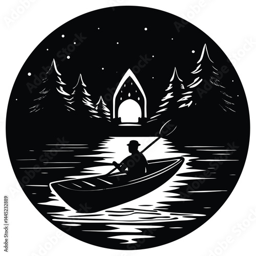 Camping Activities kayaking vector silhouette 