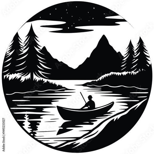 Camping Activities kayaking vector silhouette 