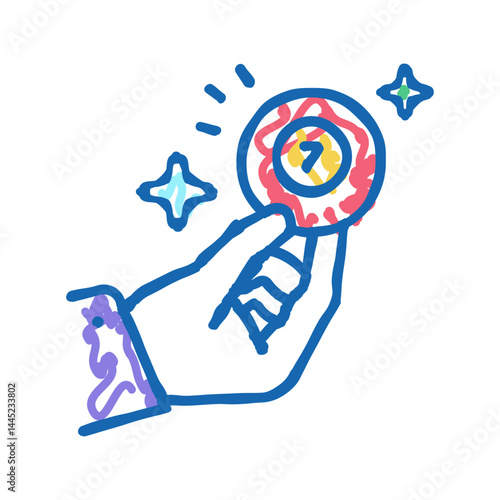 hand holding lotto ball with won number icon doodle illustration
