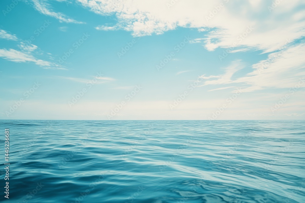 Obraz premium Endless horizon meets tranquil waves under an expansive azure sky, evoking a sense of peace and infinity.