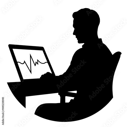 Silhouette of online doctor consulting with heart monitor, digital health