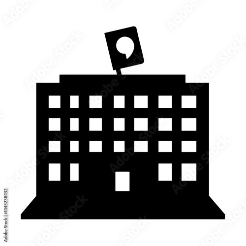 Silhouette of embassy building with passport symbol, global identity