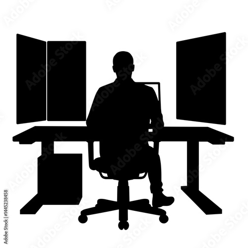 Silhouette of person sitting at ergonomic desk with soundproofing panels, neurodiversity