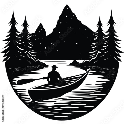 Camping Activities kayaking vector silhouette 