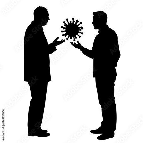 Silhouettes exchanging virus symbolism, black and white concept