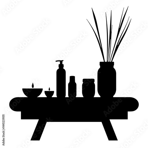 Aromatic candles and oils create serene atmosphere at home spa, relaxation