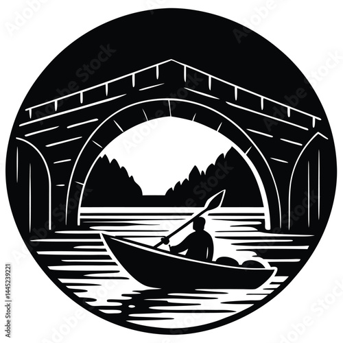Camping Activities kayaking vector silhouette 