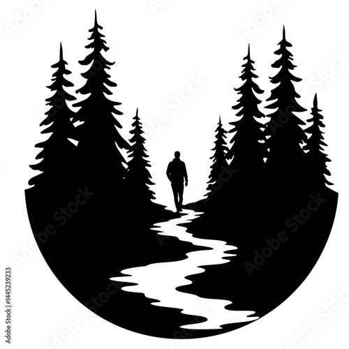 Silhouette of a hiker walking along a forest path, digital detox