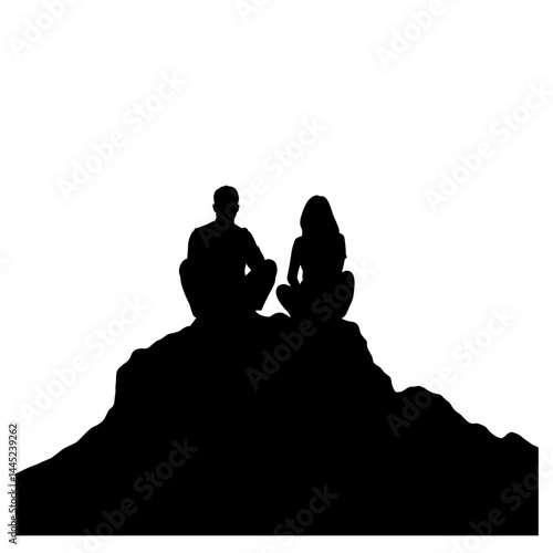 Silhouette of man and woman sitting on mountain top, digital detox