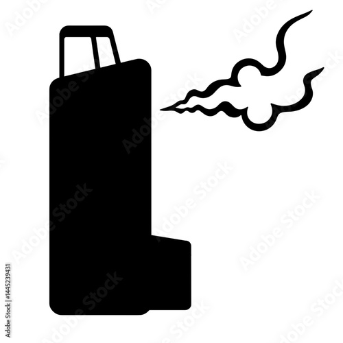 Inhaler silhouette releasing puff symbol on white background, health awareness