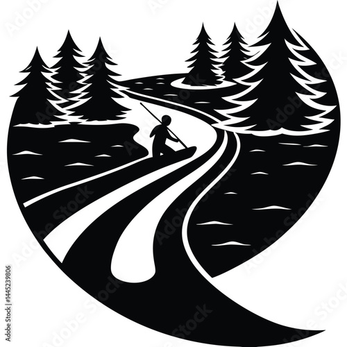 Camping Activities kayaking vector silhouette 