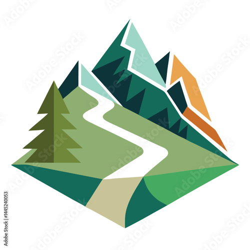 Geometric mountain trail art on white background vector illustration