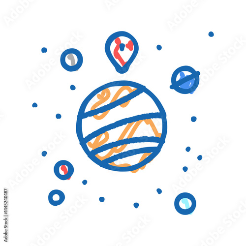 gps location point on planet icon doodle illustration